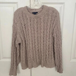 American eagle tan knit sweater size small polyester blend crewneck long sleeve